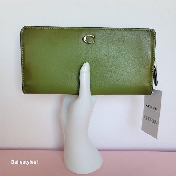 COACH Smooth Leather Skinny Snap-Tab Closure Wallet with ID Window- Dark Lime 🎈 - Picture 1 of 16